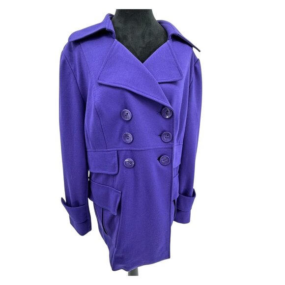 SANDRO‎ Paris Peacoat Jacket Womens Double Breasted Purple L Butterfly Collar - Picture 1 of 7